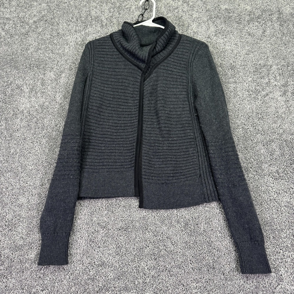Banana Republic Sweater Womens Small Gray Wool Cardigan Mock Neck Knit